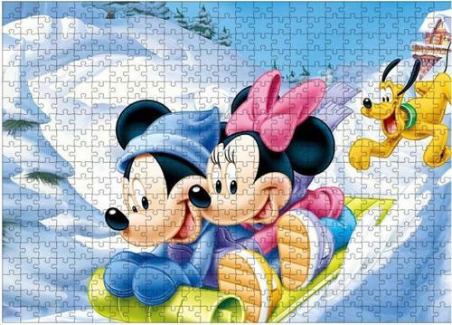 Ahşap Mdf Puzzle Yapboz Mickey Mouse Kızak 500 Parça 50*70 Cm