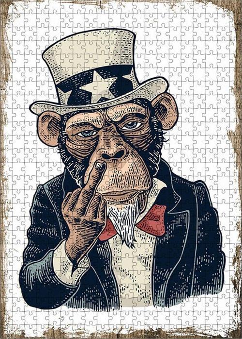 Ahşap Mdf Puzzle Yapboz Orta Parmak Gösteren Maymun 500 Parça 50*70 Cm