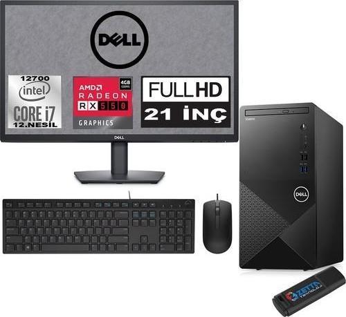 Vostro 3910 mt Intel Core I7 12700 48GB 4tb SSD 21.5" Fhd Windows 11 Pro Amd RX550-4GB Masaüstü Bilgisayar 21N3910RX550P25 + Zetta USB Bellek
