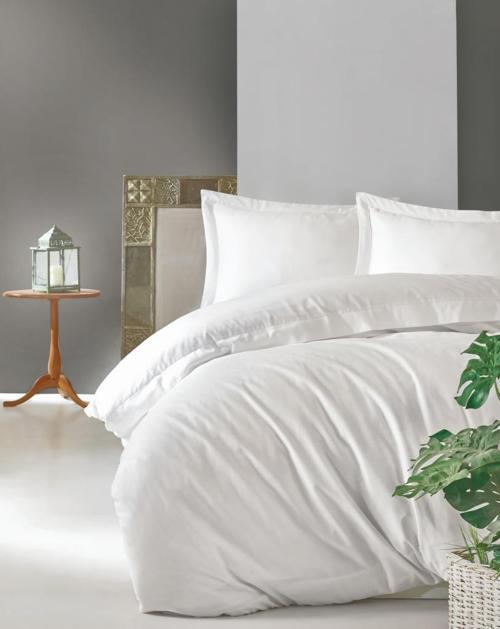 Elegant Saten Çift Kişilik Nevresim Takımı - Beyaz