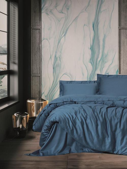 Elegant Saten Çift Kişilik Nevresim Takımı Mavi