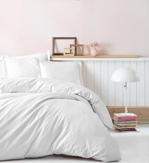 Elegant Stripe Saten Çift Kişilik Nevresim Takımı Beyaz