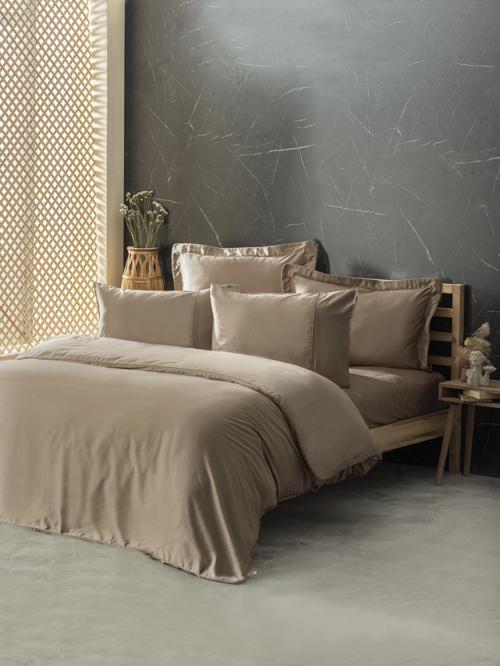 Silky Saten Çift Kişilik Nevresim Takımı Bej