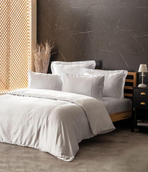Silky Saten Çift Kişilik Nevresim Takımı Beyaz
