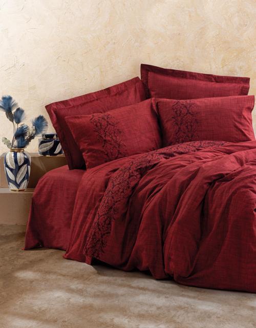 Plain Çift Kişilik Nevresim Takımı Sooty Bordo
