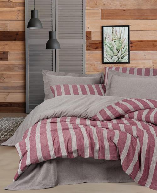 Ribbed Çift Kişilik Nevresim Takımı Bande Bordo