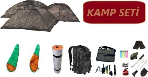 Kamp Seti - Çadır-Mat-Tulum-Çanta-Suluk-Ocak-Kürek Set-Çantalı Fener,Balta Set+Eldiven