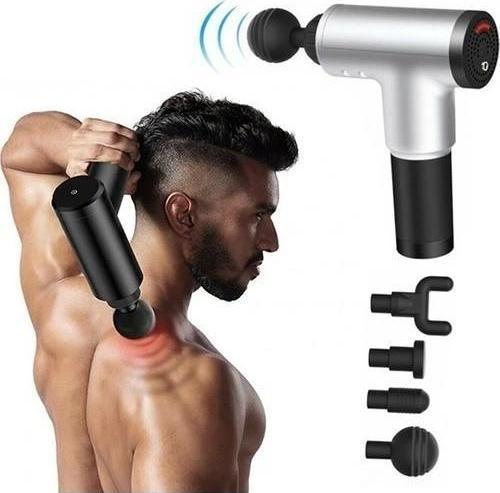 Darbeli Titreşimli Tabanca Masaj Aleti Kas Rahatlatıcı 4 Başlıklı Şarjlı Göbek Eritme Cihazı Zayıfla