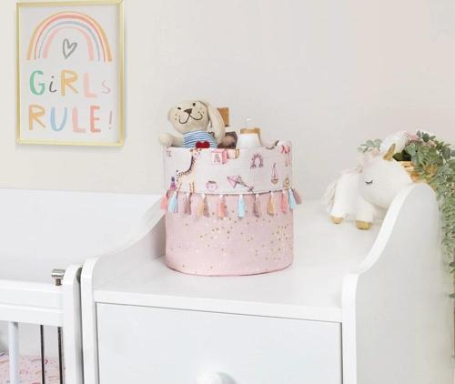 Baby Kullanımı Kolay Desenli Taşınabilir Düzenleyici Yuvarlak Sepet(pembe)