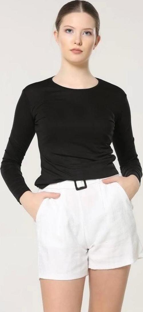 Rahat Ve Şık Uzun Kollu Bisiklet Yaka Likralı Viskon Penye Body Siyah