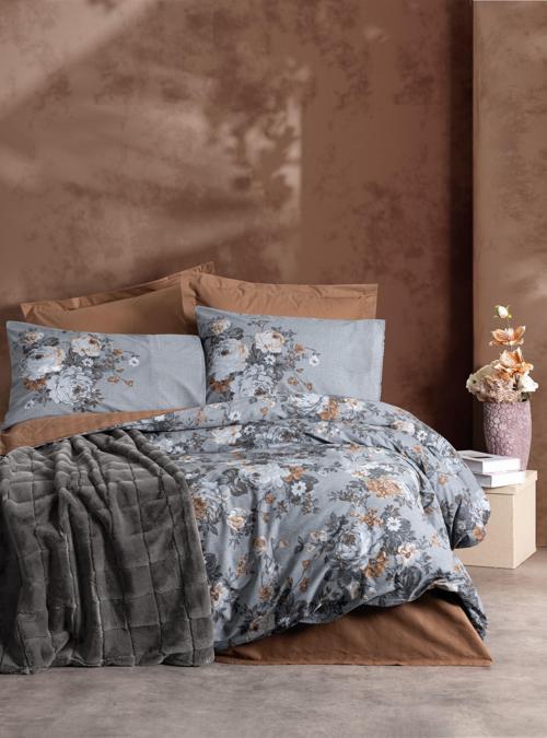 Çift Kişilik Trim Battaniyeli Nevresim Takımı Smooth Antrasit