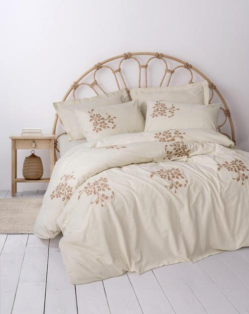 Cotton Keten Çift Kişilik Nevresim Takımı Kaneli