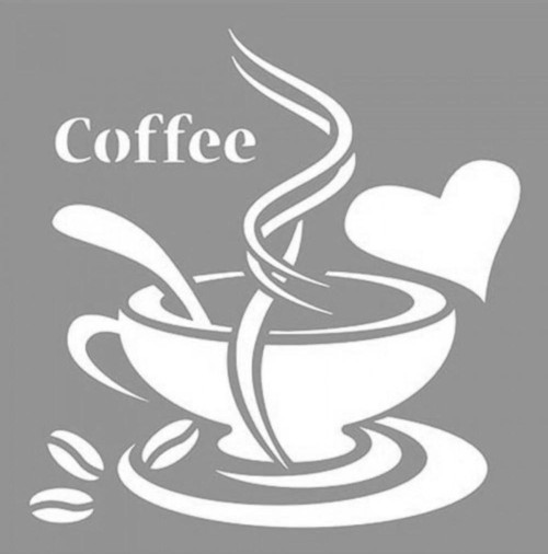 Coffee Stencil Boyama şablonu 30x30 cm, Duvar Stencil, Fayans Stencil, Mobilya Stencil