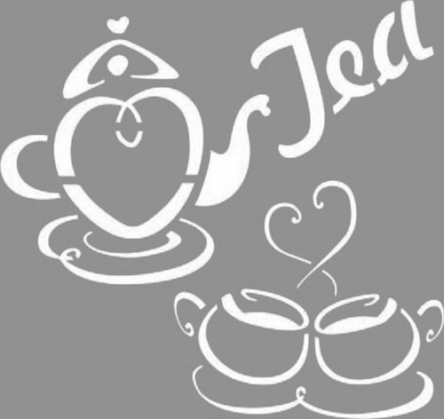 Çay Vakti Stencil Boyama şablonu 30x30 cm, Duvar Stencil, Fayans Stencil, Mobilya Stencil