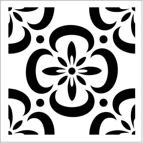 Çiçekli Karo Desen Stencil Boyama şablonu 30x30 cm, Duvar Stencil, Fayans Stencil, Mobilya Stencil