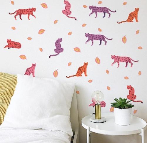 Leoparlar ve Yapraklar Duvar Sticker