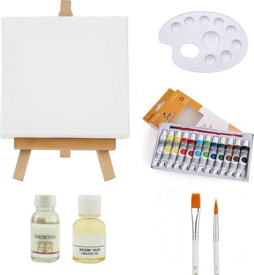 Ekonomik Yağlı Boya Set - Tuval ve Masaüstü Şövale Dahil (ys)
