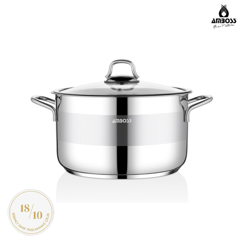 Saphire Paslanmaz Çelik 24x14 cm Cam Kapaklı Derin Tencere