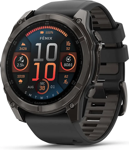  Garmin Fenix 8 - 47 mm Solar Sapphire Karbon Gri DLC Titanyum Siyah/Gri Silikon Kayışlı