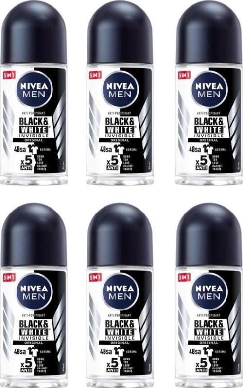 Men Black & White Original Roll-On Seyahat Boy 25 Ml 6 Adet