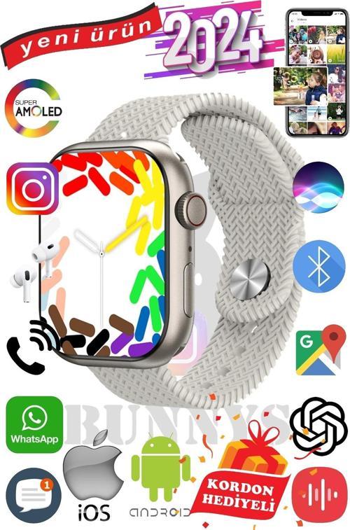 Huawei P30 Pro Uyumlu Akıllı Saat Watch 9 Max+2024 45mm Kordon Hediyeli Amoled Ekran