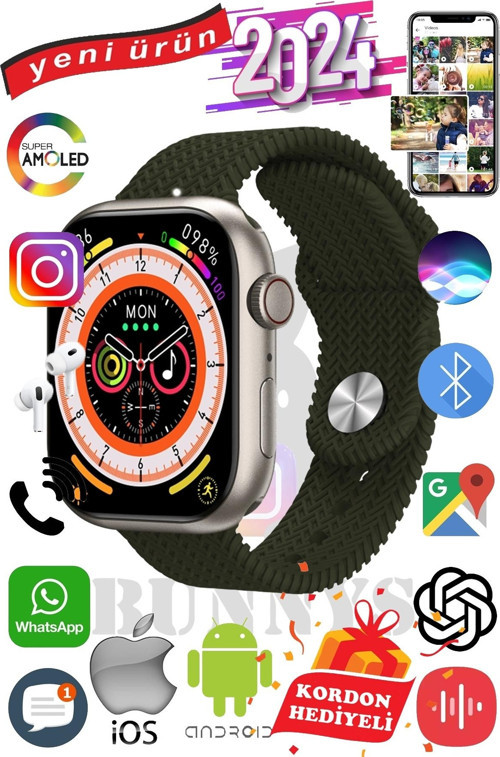 Reeder Uyumlu Akıllı Saat Watch 9 Max+2024 45mm Kordon Hediyeli Amoled Ekran