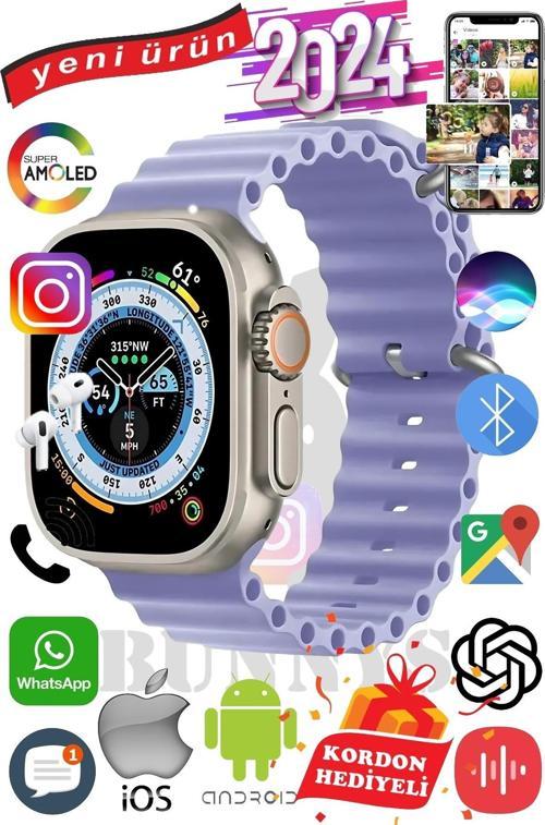 Samsung Galaxy Fold Uyumlu Akıllı Saat ULTRA MAX 2024 Kordon Hediyeli Amoled Ekran