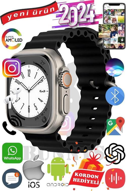 APPLE İPHONE 14 PRO MAX Uyumlu Akıllı Saat ULTRA MAX 2024 Kordon Hediyeli Amoled Ekran