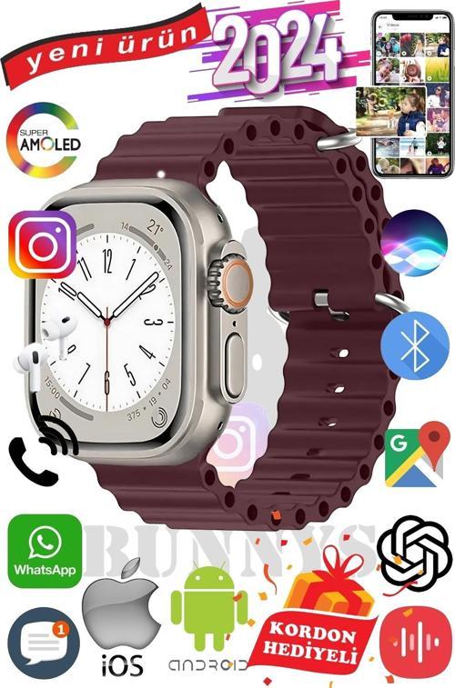 Samsung Galaxy S20 Uyumlu Akıllı Saat ULTRA MAX 2024 Kordon Hediyeli Amoled Ekran