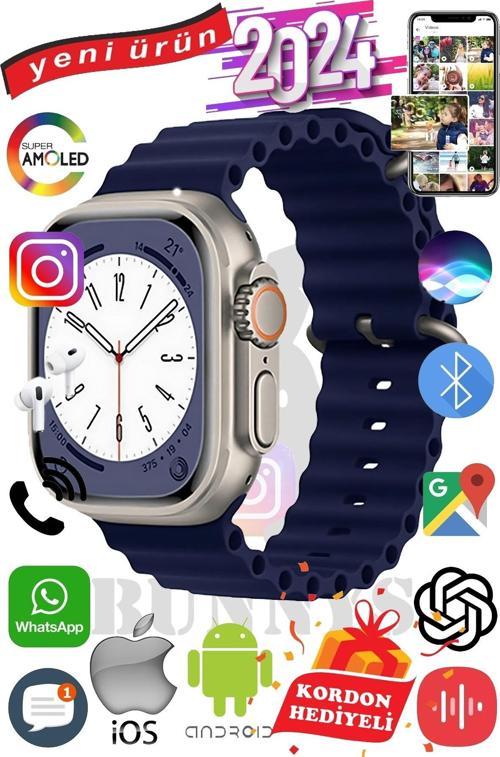 Samsung Galaxy Z Flip3 Uyumlu Akıllı Saat ULTRA MAX 2024 Kordon Hediyeli Amoled Ekran
