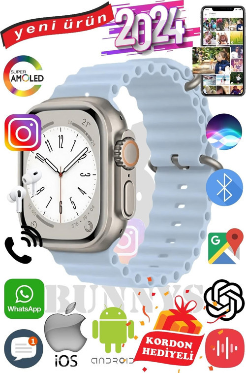Alcatel Uyumlu Akıllı Saat ULTRA MAX 2024 Kordon Hediyeli Amoled Ekran