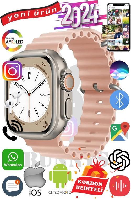 Apple iPhone X Uyumlu Akıllı Saat ULTRA MAX 2024 Kordon Hediyeli Amoled Ekran