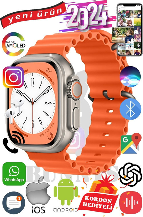 Xiaomi Uyumlu Akıllı Saat ULTRA MAX 2024 Kordon Hediyeli Amoled Ekran