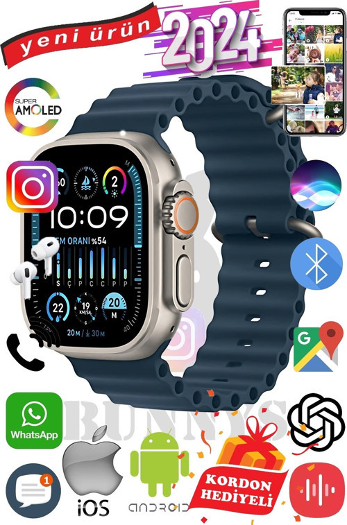 Honor Uyumlu Akıllı Saat ULTRA MAX 2024 Kordon Hediyeli Amoled Ekran