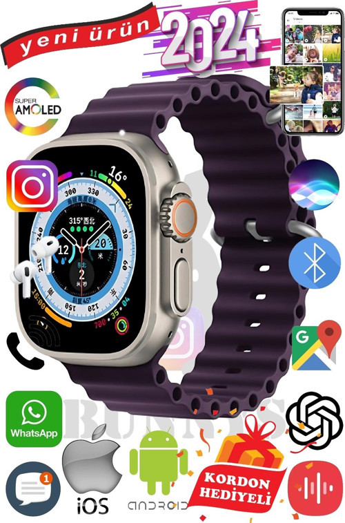 Honor Uyumlu Akıllı Saat ULTRA MAX 2024 Kordon Hediyeli Amoled Ekran