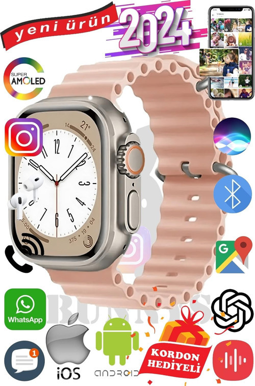 Honor Uyumlu Akıllı Saat ULTRA MAX 2024 Kordon Hediyeli Amoled Ekran
