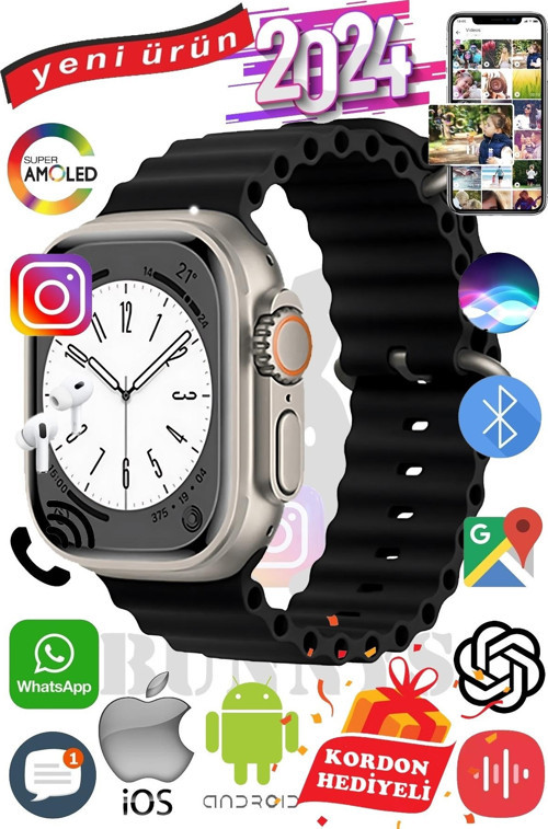 Honor Uyumlu Akıllı Saat ULTRA MAX 2024 Kordon Hediyeli Amoled Ekran