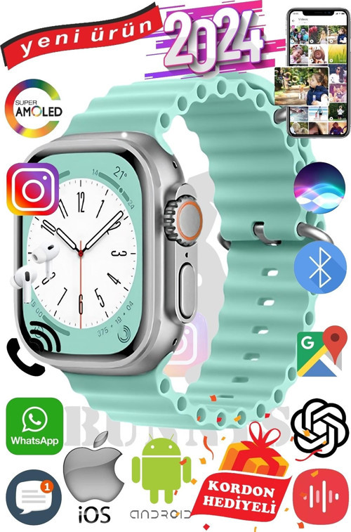 Honor Uyumlu Akıllı Saat ULTRA MAX 2024 Kordon Hediyeli Amoled Ekran