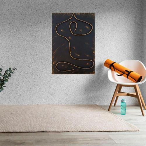 3D Kil Doku Ile Altın Yaldızlı Yoga Yapan Kadın Tablosu, Soyut Figür Tablo, Yoga Stili Dekor