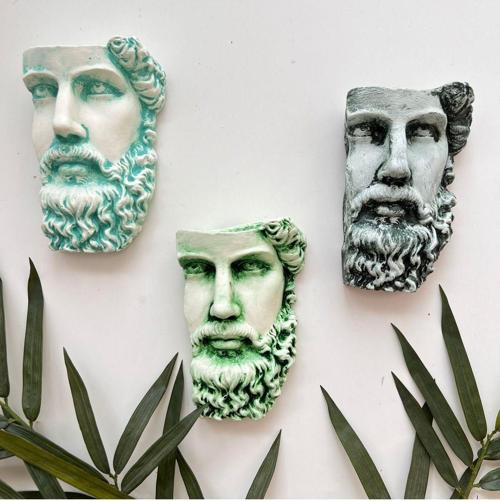 Antik Eskitme Dekoratif Poseidon Beton Biblo Heykel 3'Lü Set Ev Dekor Duvar Dekoru