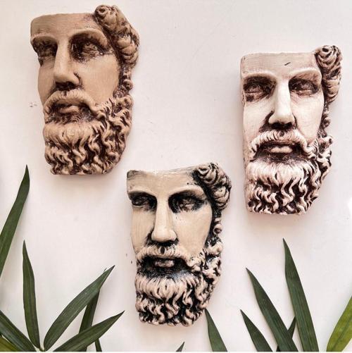 Antik Eskitme Dekoratif Poseidon Beton Biblo Heykel 3'Lü Set Ev Dekor Duvar Dekoru