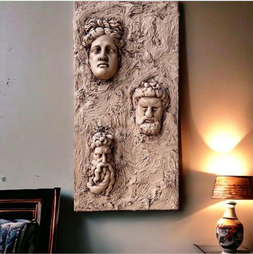 Antik Yunan Tanrıları 3D Minyatür Heykelli Kahverengi Rengi Dokulu Duvar Dekorasyonu Tablosu
