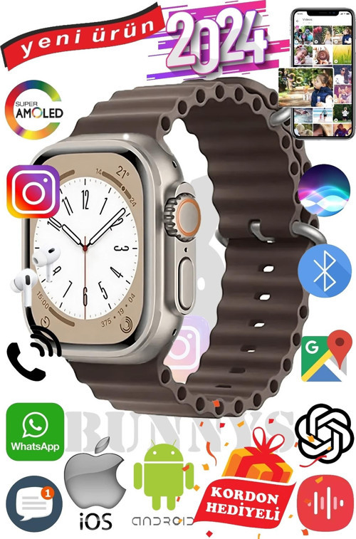 Huawei P30 Pro Uyumlu Akıllı Saat ULTRA MAX 2024 Kordon Hediyeli Amoled Ekran