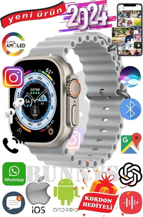Apple iPhone 11 Pro Uyumlu Akıllı Saat ULTRA MAX 2024 Kordon Hediyeli Amoled Ekran