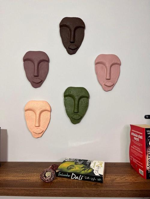 Özel Tasarım Dekoratif Duvar Maskeleri 5'Li Set, Ev Dekoru, Kahverengi Dekor