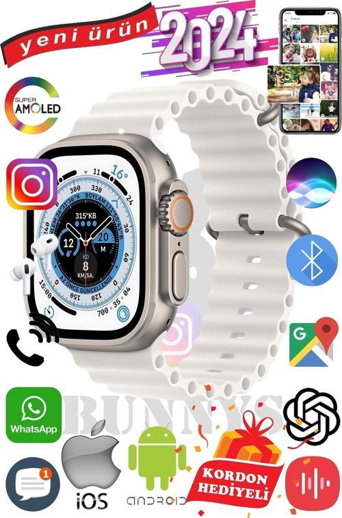Apple iPhone 12 Pro Uyumlu Akıllı Saat ULTRA MAX 2024 Kordon Hediyeli Amoled Ekran