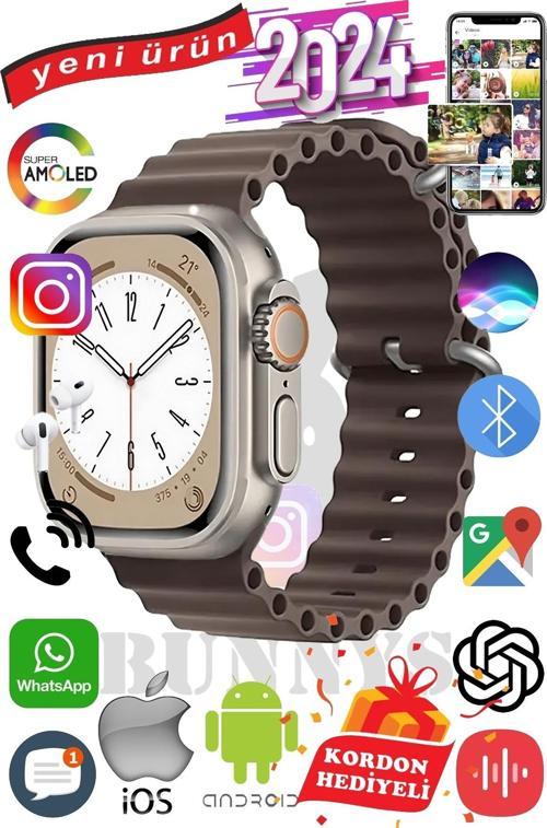Poco X3 Uyumlu Akıllı Saat ULTRA MAX 2024 Kordon Hediyeli Amoled Ekran