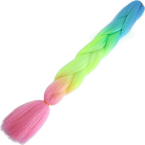  Afrika Örgülük Ombreli Sentetik Saç 100 Gr. - Açık Mavi / Neon Sarı / Pembe