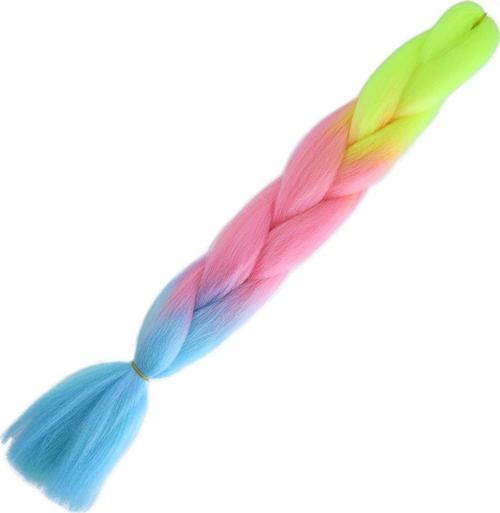  Afrika Örgülük Ombreli Sentetik Saç 100 Gr. - Neon Sarı / Pembe / Açık Mavi