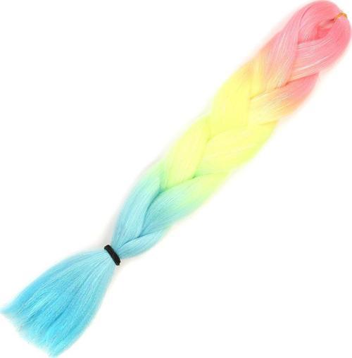  Simli Fuşya / Neon Sarı / Açık Mavi Ombreli Örgülük Saç 100 Gr.